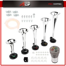 Musical Air Horn Kit 12v Loud 130db 5 Trumpet For Car Truck Silver La Cucaracha Musical Air Horn Kit 12v Loud 130db 5 Trumpet For Car Truck Silver La Cucaracha