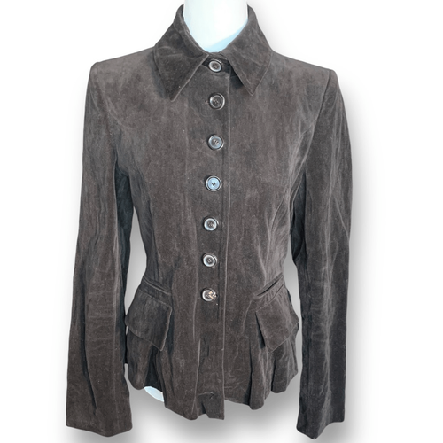Pauw Amsterdam Blazer Jacket Dark Brown Velvety Button Up Structured Peplum