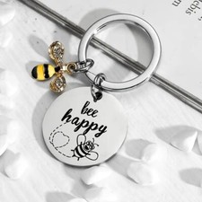 Fashion Silver Letters Bee Round Keychain Pendant Holiday Friend Gift New
