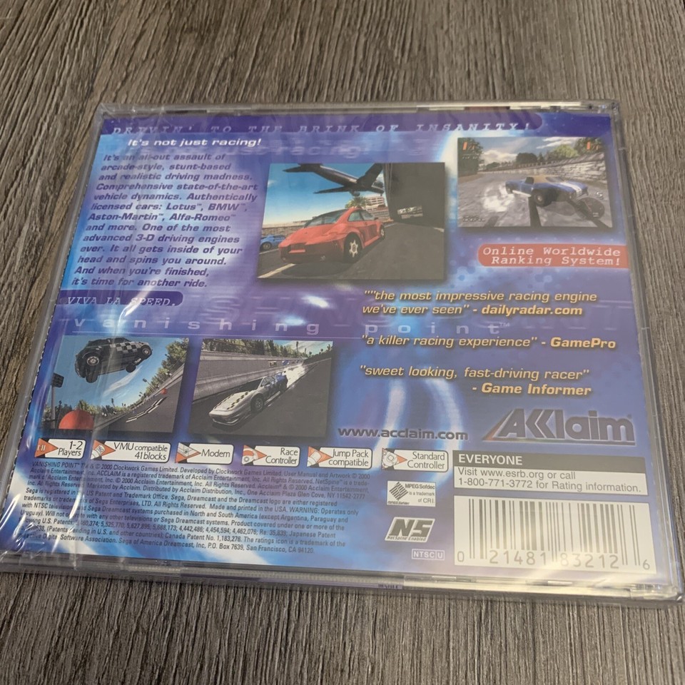 VANISHING POINT SEGA DREAMCAST NEUF SOUS BLISTER