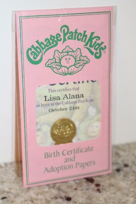 Cabbage Patch Kids- Modern Play Along Birth Certificate Lisa Alana 10/21