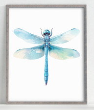 Dragonfly Art Print, Blue Dragonfly Wall Art Decor Print, Nature Art Print