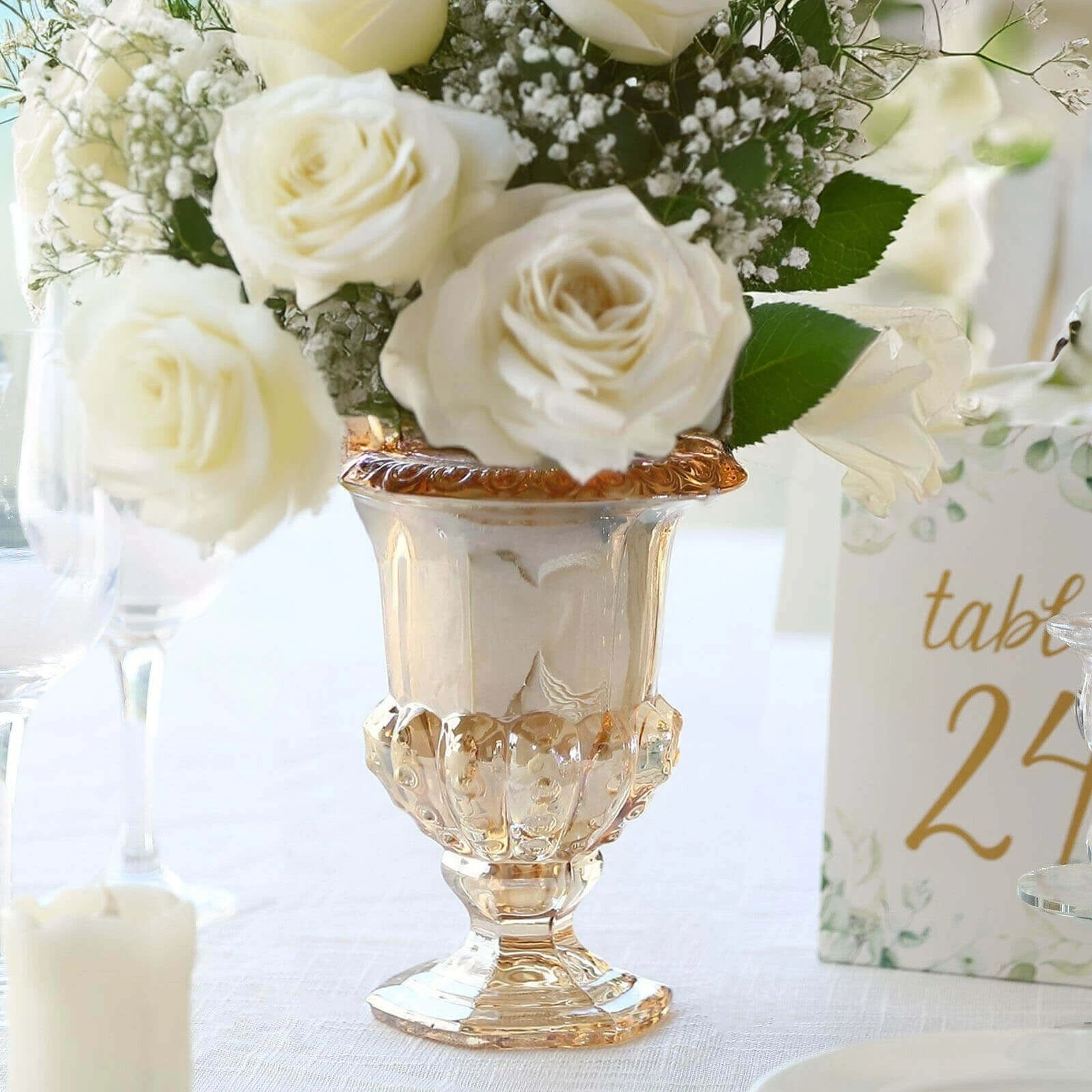 2 AMBER GOLD Classic 8" Roman Urn Style Glass Flower Vases Party Decorations
Opens in a new window o