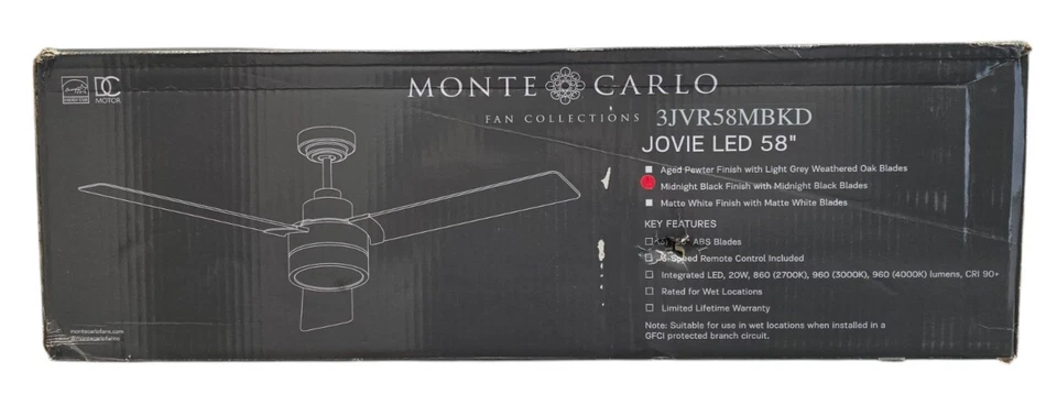 Monte Carlo Jovie 58" Modern Black Ceiling Fan+Black/American Walnut Blade+LED - Image 2 of 4