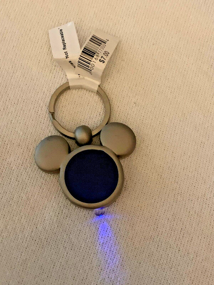 Mickey Mouse Keyring Blue Light Flashlight Vintage Pewter Silver