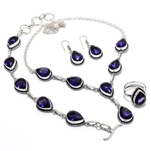 Collier Artisanal En Améthyste - Pierre Naturelle Violette, Pendentif Carré - Neuf Avec Boîte
