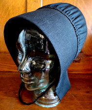 VTG Wide Brim Amish Hat Black Poly Handwork Flat Back Costume Theater Bonnet