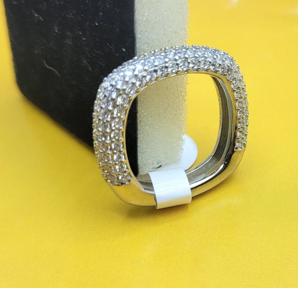 Elegante Taglio Quadrato Zircone Cubico Donna Anello 925 Argento Sterling Fascia - Immagine 4 di 4