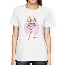 1Tee Womens Loose Fit No Drama Llama Unicorn  T-Shirt