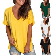 Women's T Shirts V Neck Casual Short Sleeve Summer Basic Tops Tees Loose Fit Tee