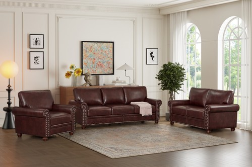 Classic Faux Leather Sofa Upholstered Couch with Nailhead Trim Removable Cushion - Picture 178 of 206