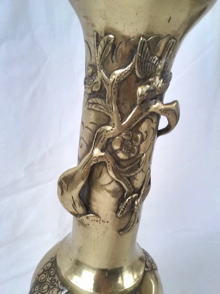 Antique Asian Gilt Bronze Pedestal/Plant Stand w/ Applied Birds/Trees Circa 1920 - Image 4 of 4