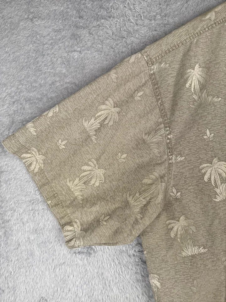 Camisa Gloria Desteñida Hombres 2XL XXL Beige Palmera Mezcla Algodón Bolsillo Hawaiano Foto 3 de 4