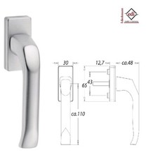 Fenstergriff 1003/1035 Alu F12 35mm, 7mm Vierkantstift, Nocken-Ø: 10mm, naturfa.