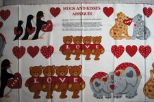 Hugs and Kissed Applique Fabric Panel 1/2 Yard Bears Penguins Elephants Cats