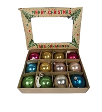 Vintage Christmas Mercury Glass Feather Tree Ornaments in Box Japan