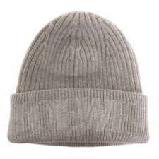 LOEWE Knit Beanie Wool Ribbed Logo Embroidery Gray For Women Age 14+