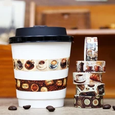 12 Rolls Washi Tape Set,Vintage Coffee Themed Decorative Tape Retro Brown Wat...
