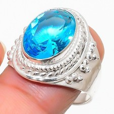 Swiss Blue Topaz Gemstone Handmade 925 Sterling Silver All Size Ring For Gift