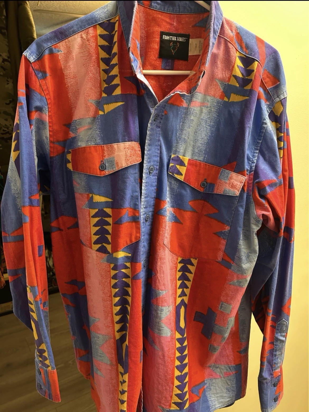 Frontier Series Western Shirt Large Cowboy Mens Geometric / Aztec Made In Usa