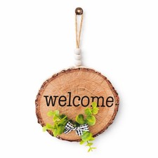 Rustic Wooden Welcome Door Sign Farmhouse Hanging Decor with Greenery