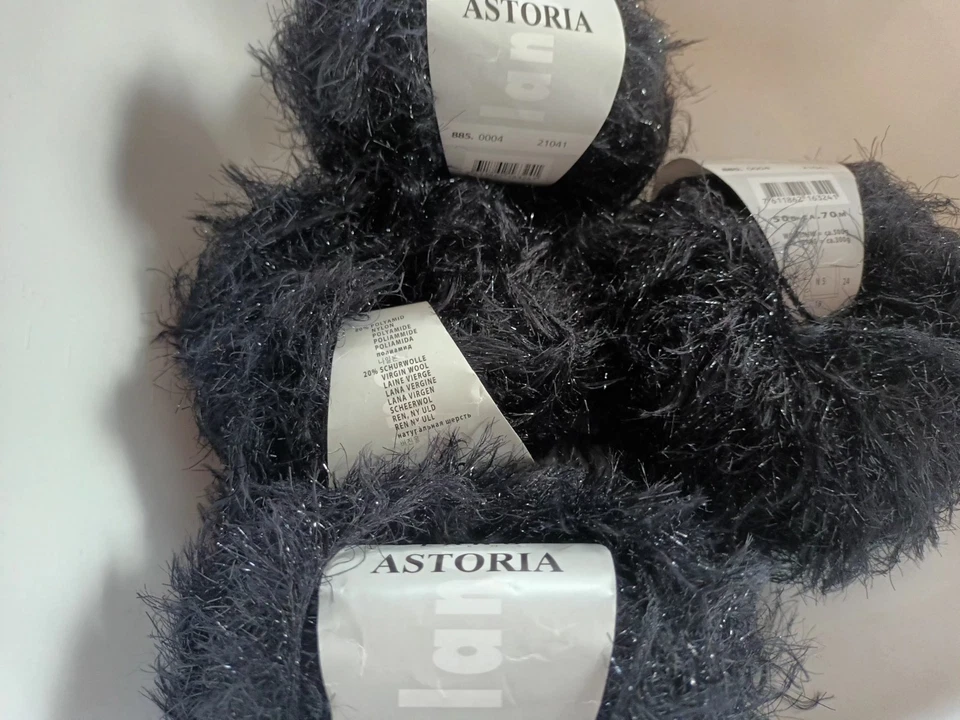 4x Weiche Glitzer Fransen Wolle  Lang ASTORIA  FB 4 schwarz 50gr 70m  Nd 5