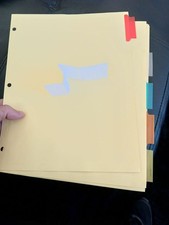 5-Tab Binder Dividers Insertable for 3 Ring Binders Buff Paper Multicolor NEW