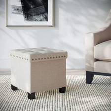 71103 Payton Foldable Storage Ottoman Footrest and Seat Cube, Beige