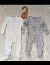 George White/Grey Footed Babygrow Set 0-3M One-Piece Long Sleeve Zip 2 Pack