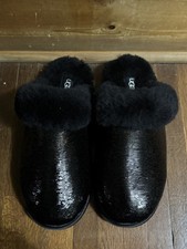 UGG Scuffette II Women's Black Leather Sheepskin Lined Slip-On Slippers 10