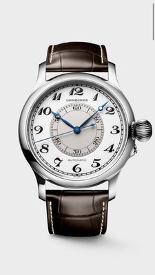 Longines Weems Second-Setting Automatic Swiss Made Silver Case Brown Leather Box