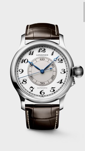 Longines Weems Second-Setting Automatic Swiss Made Silver Case Brown Leather Box