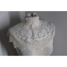 Vtg Ivory Lace Collar Neck Shoulder Ruff Jabot Victorian Edwardian Crochet Trim