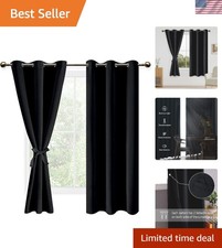 Pair of Blackout Curtains Eyelet Ring Top Ready Made Thick Thermal Curtain Set