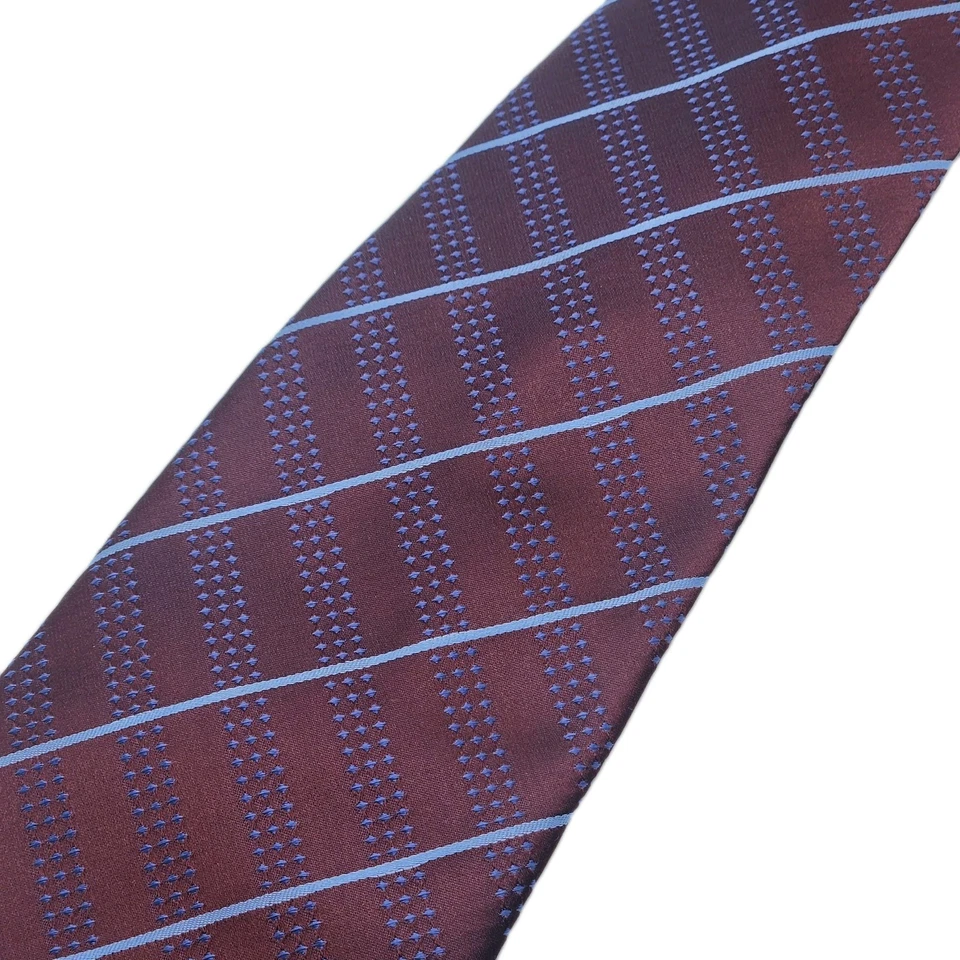 HENRY JACOBSON - Corbata de cuello 100 % seda con lunares y rayas azules borgoña y para hombre Foto 3 de 4