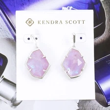 Clearance!! NWOT Kendra Scott Dax Amethyst Dichroic Drop Earrings Silver tone
