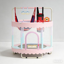 Image of Multifunctional Mini Kids Trampoline with Safety Enclosure Net – Compact Indoor