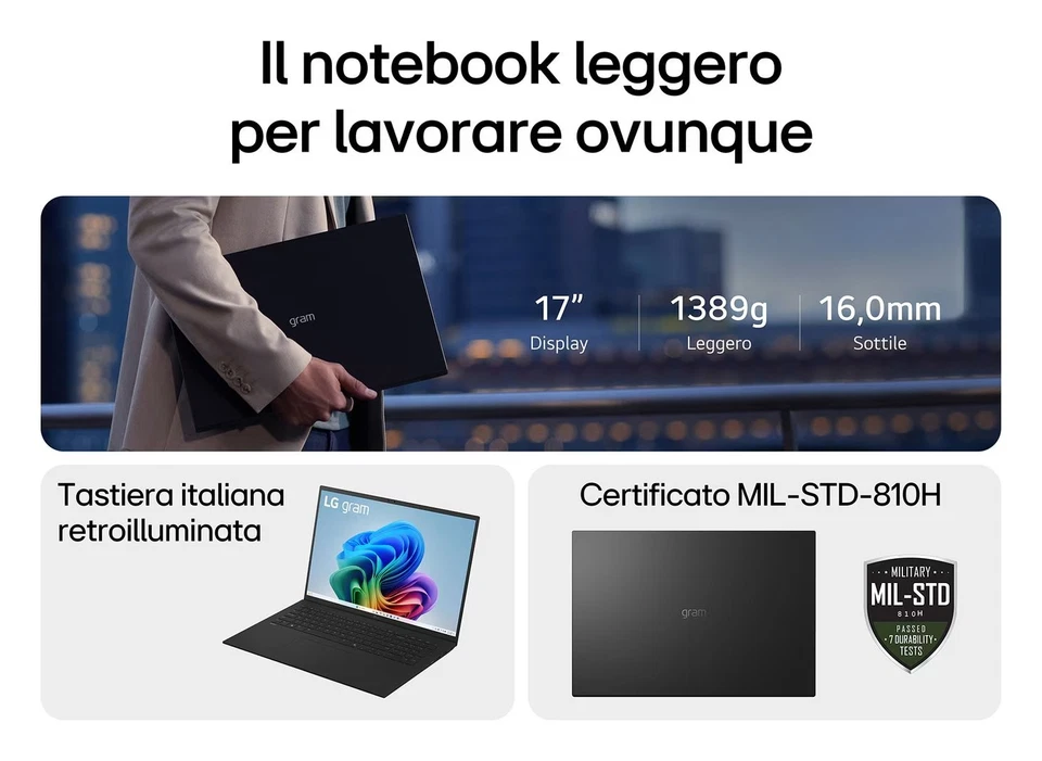 Lg Notebook 17" GRAM Copilot+ ( Intel Core Ultra 7 256V 16GB 512GB ) Obsidian - Immagine 3 di 3