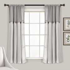 Linen Button Window Curtain Panel, Single, 15.8" W X 24.8" L, Gray & Off-White -