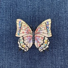 Butterfly Applique Patch - Sequin Embroidered White Insect Badge 3-1/8" Iron On