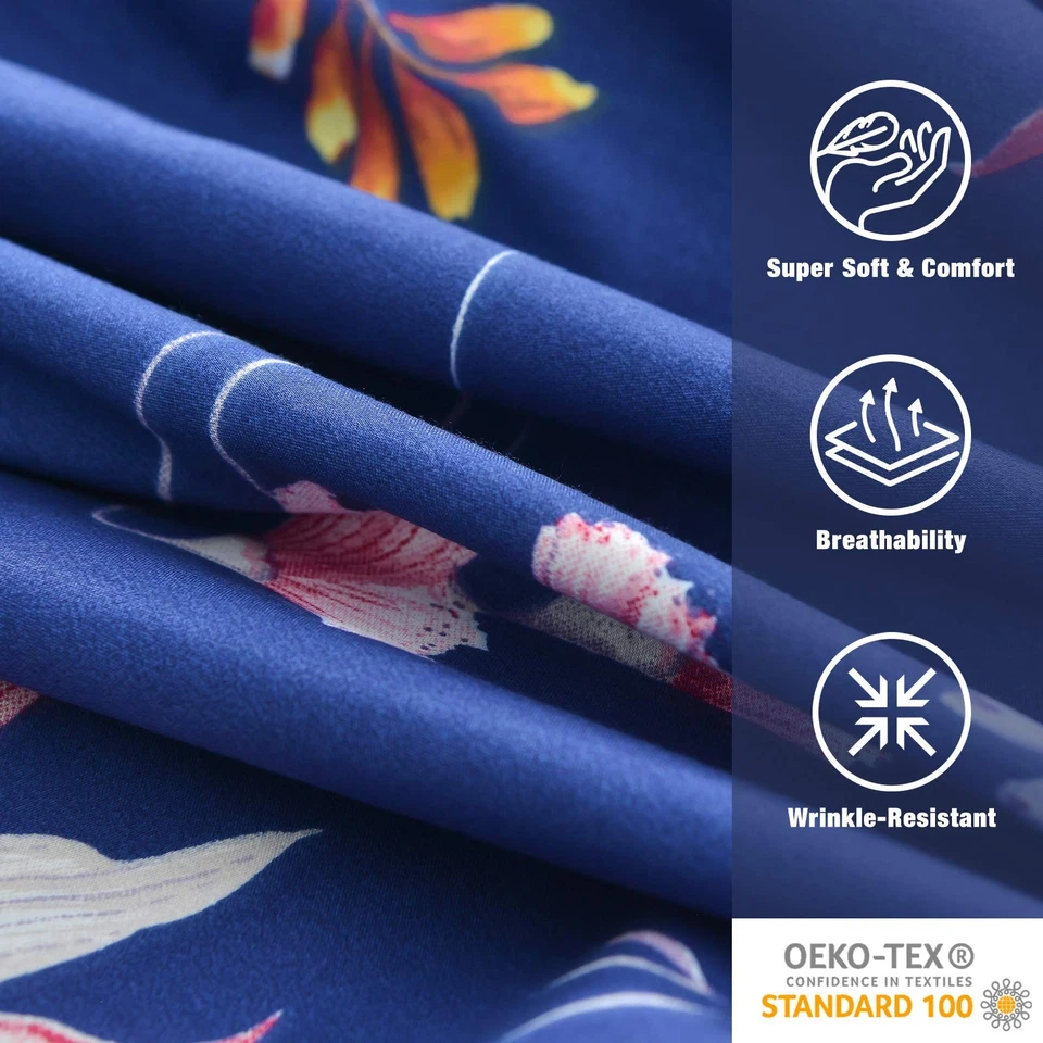 Juego de Sábanas King Estampado Floral Azul Marino, 6 Piezas Patrón Botánico Microfibra... Foto 4 de 4