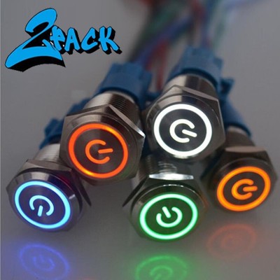 2PCS Latching Push Button Power Switch 16mm 12V LED ON OFF Waterproof Stainless