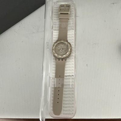 New Swatch Beige Hero Chronograph Date Silicone Rubber Watch 45mm SUIT400 $125