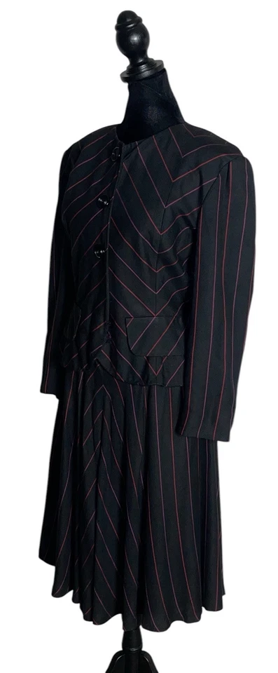 Raro Vestido Chevron Vintage Oscar de la Renta Mujer Manga Larga Negro Talla 8 Foto 3 de 4