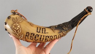 Antique 19thC Folk Art Carved Westerm Powder Horn New Mexico Territory
