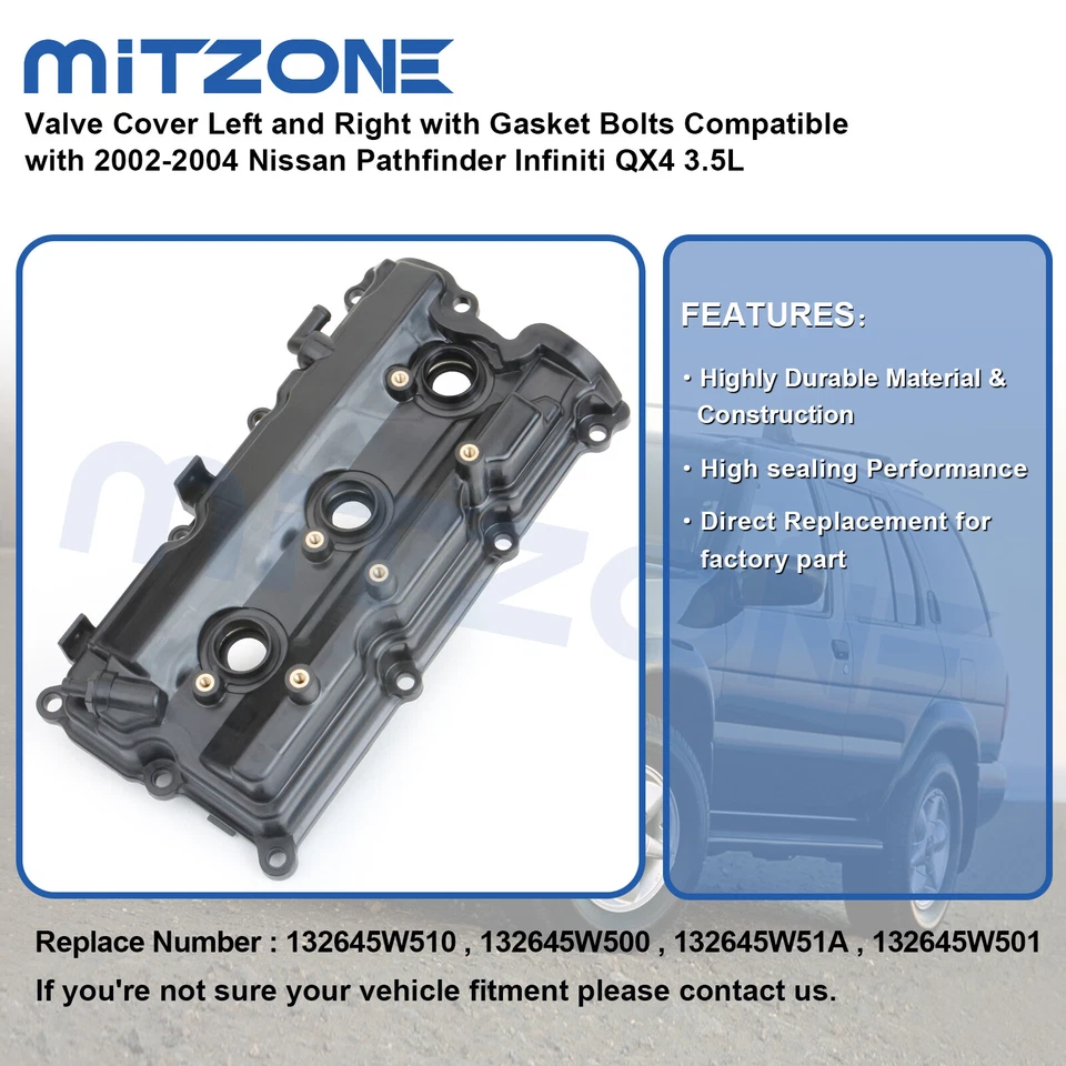 Cubierta de válvula 2 piezas con junta y pernos y tapa para 02-04 Nissan Pathfinder Infiniti QX4 Foto 3 de 4