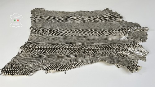 METALLIC LIGHT PLATINUM SNAKE PRINT On Goat Leather 4 skins 18sqf 0.9mm #B7837 - Picture 2 of 7