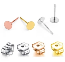 S925 Sterling Silver Earrings Posts Ear Stud Flat Pin with Backs DIY Findings