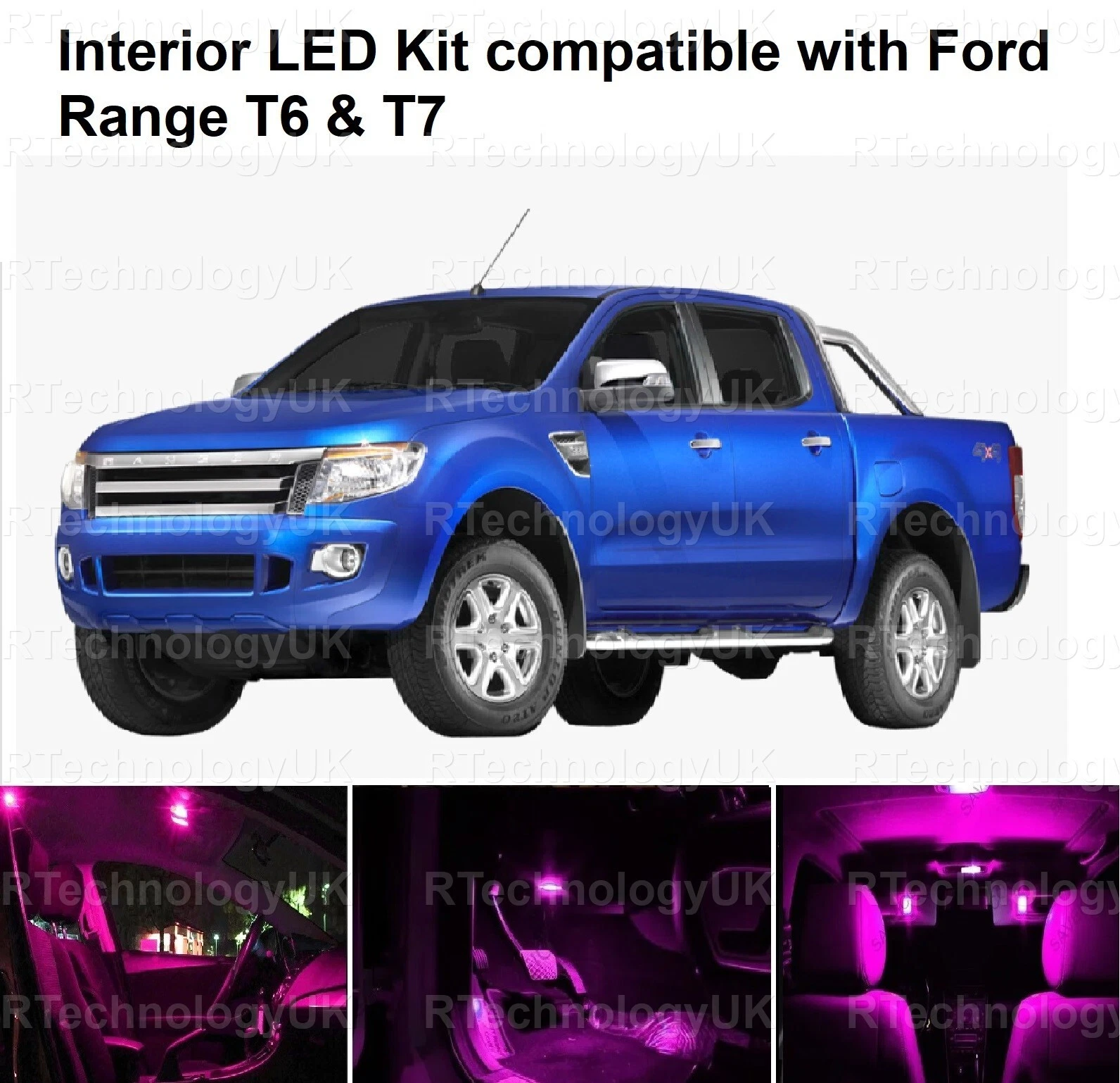 PREMIUM INTERIOR PINK PURPLE LED LIGHT BULBS KIT compatible with Ford Ranger