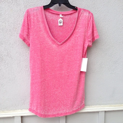$40 NWT Colorfast Brand Burnt Out Pink V Neck T Shirt 